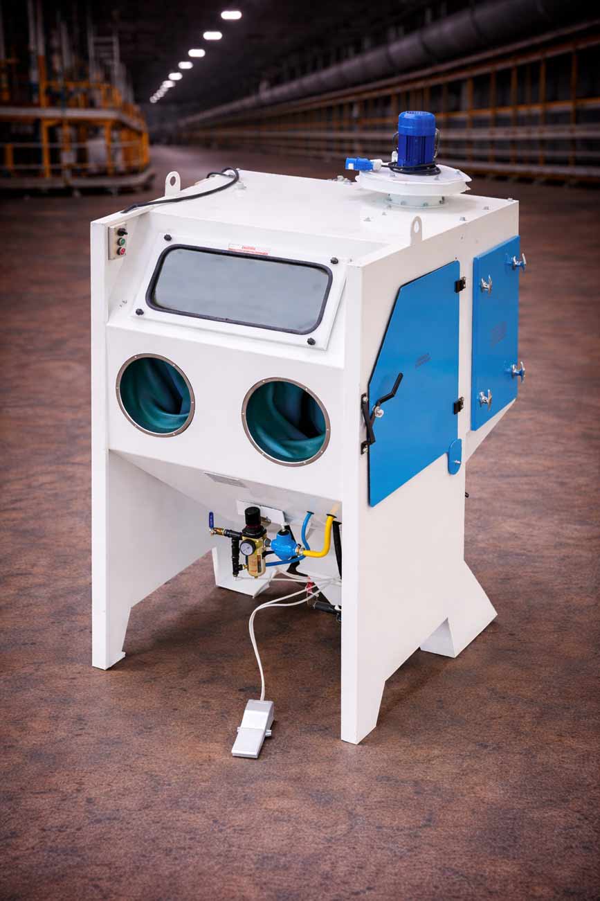 Cabine de sablage à manche à dépression